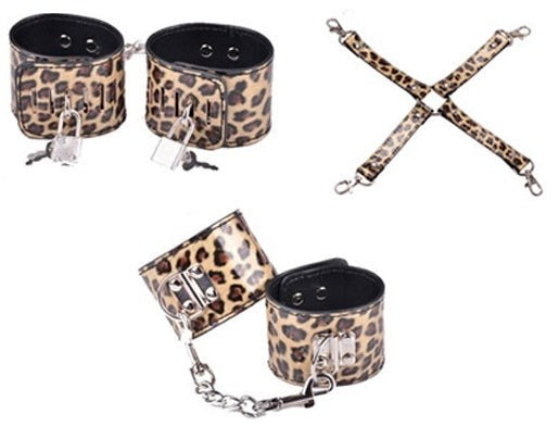 Wild Leopard Wrist and Ankle Cuffs with Hogtie - - Cuffs And Restraints