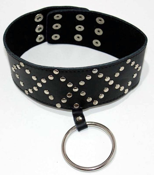 Wyred Slave Studded Posture Collar with Metal O-Ring - Collars and Leads