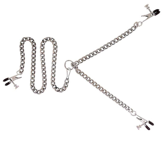 Y-Style Adjustable Broad Tip Clamps With Clit Clamp - Cuffs and Restraints