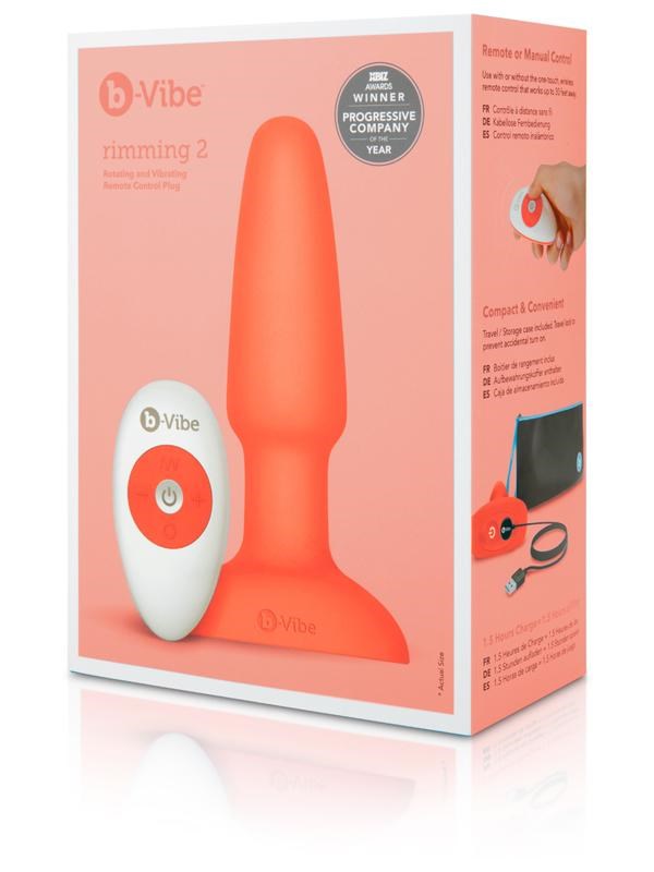 b-Vibe USB Rechargeable Rimming 2 Orange Butt Plug - - Butt Plugs