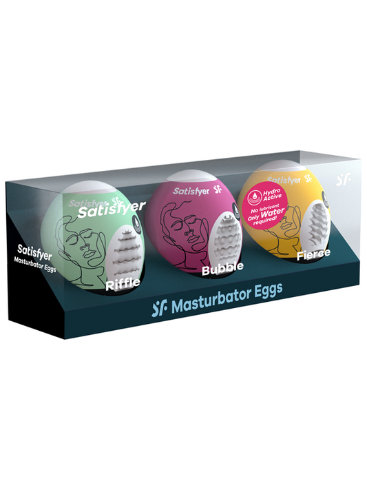 Satisfyer 3 Piece Egg Masturbator Set Riffle, Bubble and Fierce - Love Eggs and Kegel Exercisers