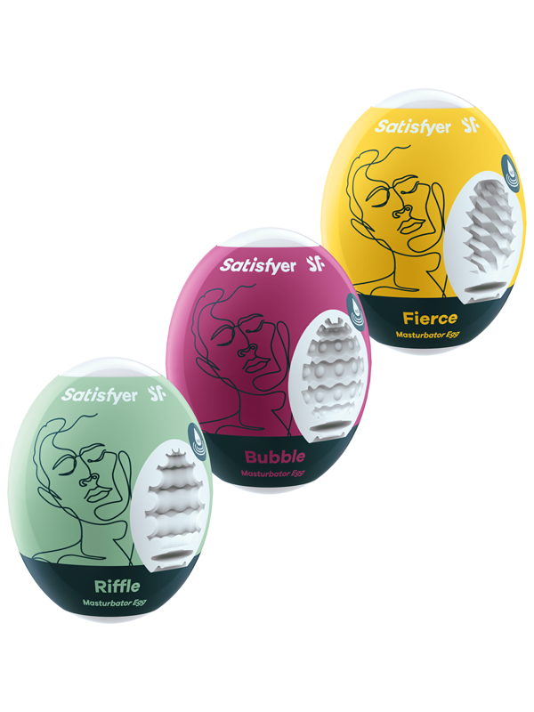 Satisfyer 3 Piece Egg Masturbator Set Riffle, Bubble and Fierce - Love Eggs and Kegel Exercisers