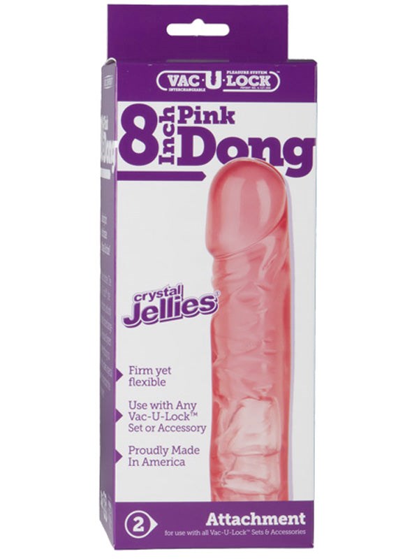 8 in Crystal Jellie Pink Vac U Lock Dong - - Realistic Dildos