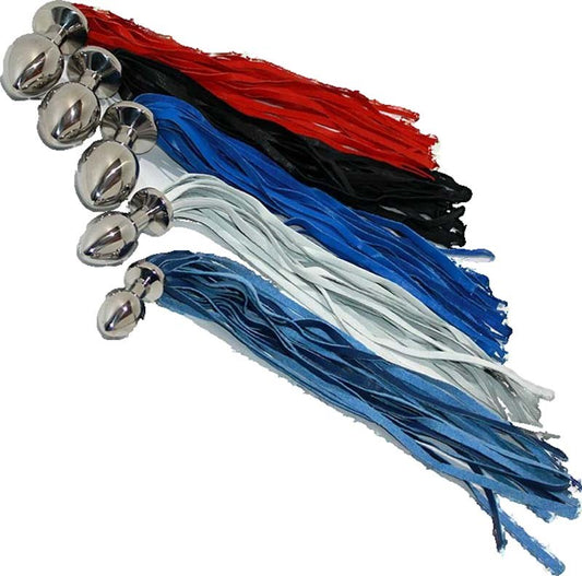 Butt Plug With Leather Whip Large Navy - Steel Sex Toys