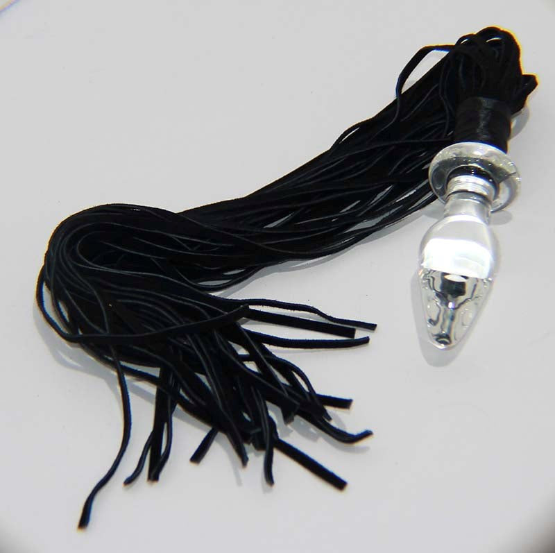 Glass Anal Plug with Leather Tail - - Glass Sex Toys