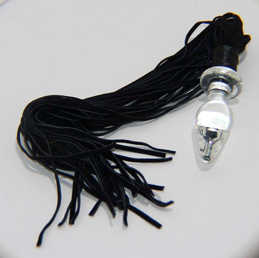Glass Anal Plug with Leather Tail - Glass Sex Toys