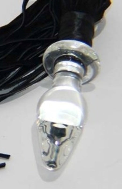 Glass Anal Plug with Leather Tail - - Glass Sex Toys