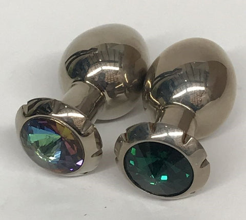 Jewelled Lotus Small Metal Butt Plug Emerald - Steel Sex Toys