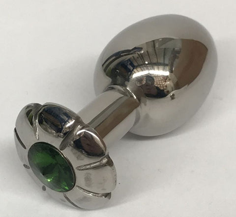 Jewelled Lotus Small Metal Butt Plug Emerald - Steel Sex Toys