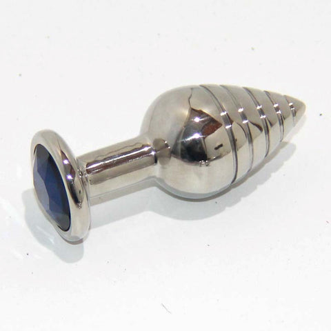 Magic Mushie Anal Toy With Blue Gem in Small - Steel Sex Toys