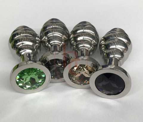 Ribbed Jewelled Butt Plug Large Amethyst - Steel Sex Toys