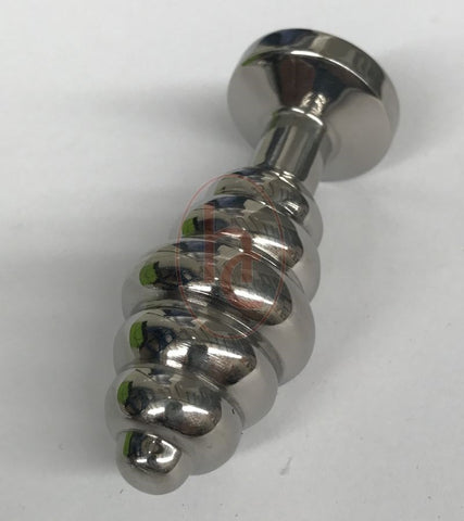 Ribbed Jewelled Medium Butt Plug Emerald - Steel Sex Toys