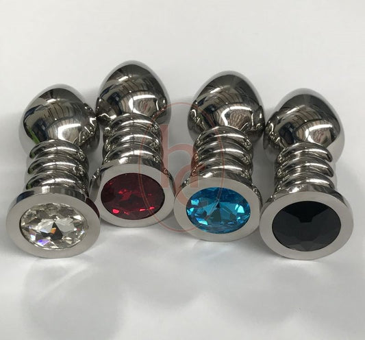 Ribbler Metal Jeweled Anal Plug Large Rose Quartz - Steel Sex Toys