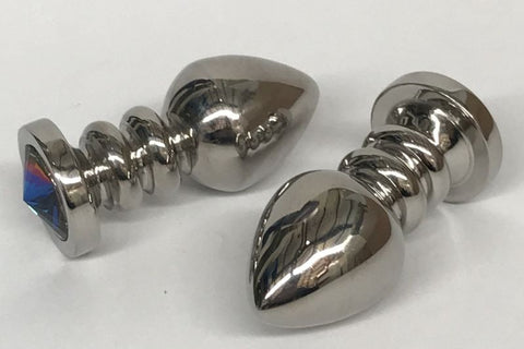 Ribbler Metal Jeweled Medium Butt Plug Green - Steel Sex Toys