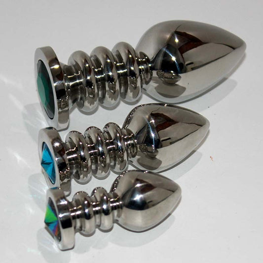 Ribbler Metal Jeweled Medium Butt Plug Green - Steel Sex Toys