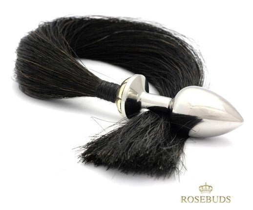 Rosebuds Tailbud XL Natural Horse Hair 48.5cm Black - Steel Sex Toys