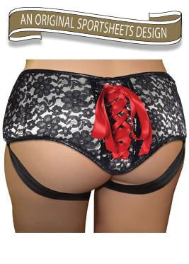 Sportsheets Plus Size Grey & Black Lace Corsette Strap-On - Strap On Sextoys