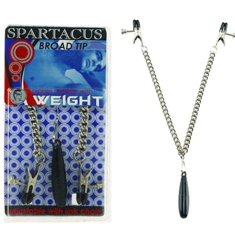 Weighted Adjustable Broad Tip Clamps with Link Chain - Breast and Nipple Toys