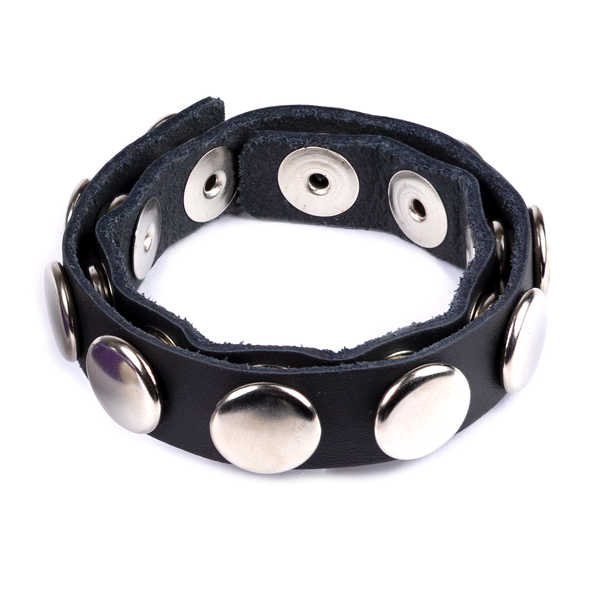 Black Leather Adjustable Penis Ring Adjustable 10 Snap - Cock Rings