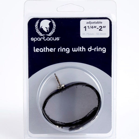 Black Leather Adjustable Penis Ring With Metal D-Ring - Cock Rings