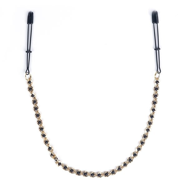 Spartacus Sensory Play Tweezer Nipple Clamps - Black Beads & Golden Chain - Nipple and Clit Clamps
