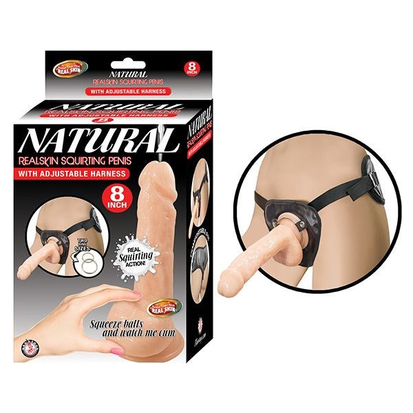 NATURAL REALSKIN Adjustable Squirting Pleasure Toy - - Strap On Sextoys