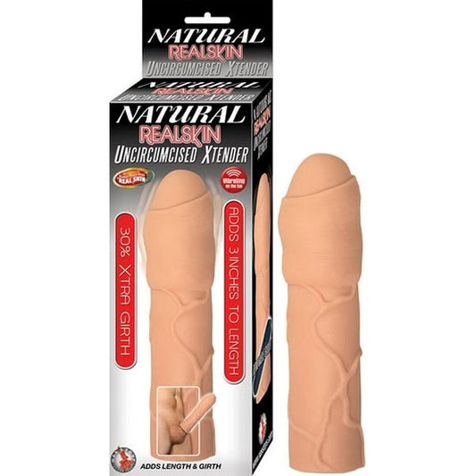 Natural Realskin Uncircumcised Penis Sleeve - Vibrating Extender for Length and Girth - Pumps, Extenders and Sleeves