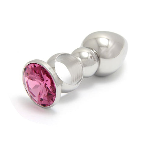 Rosebuds Versatile Ringed Stainless Steel Butt Plug with Crystal Gem - Butt Plugs