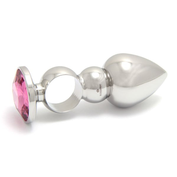 Rosebuds Versatile Ringed Stainless Steel Butt Plug with Crystal Gem - - Butt Plugs
