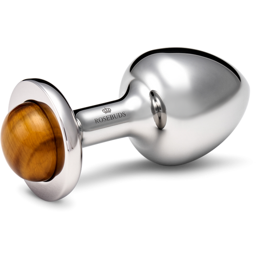 Rosebuds Luxury Stainless Steel Anal Plug with Tiger Eye Crystal - Butt Plugs