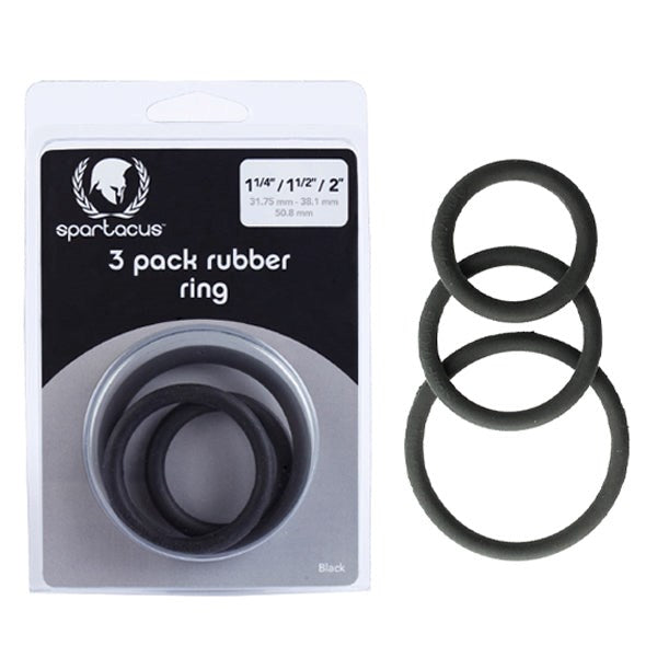 Rubber 3 Piece Cock Ring Set Black For ED Treatment - Stretchy Cock Rings