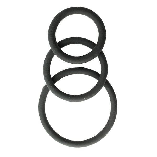 Rubber 3 Piece Cock Ring Set Black For ED Treatment - Stretchy Cock Rings