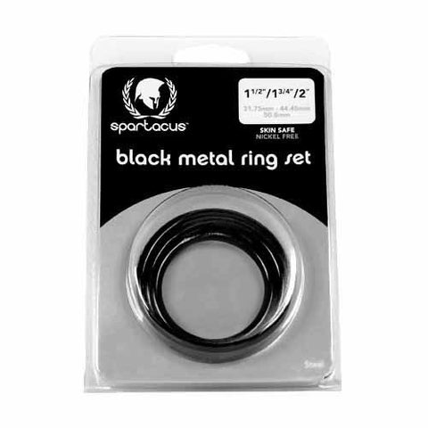 Steel 3 Piece Cock Ring Set Black - Steel Cock Rings