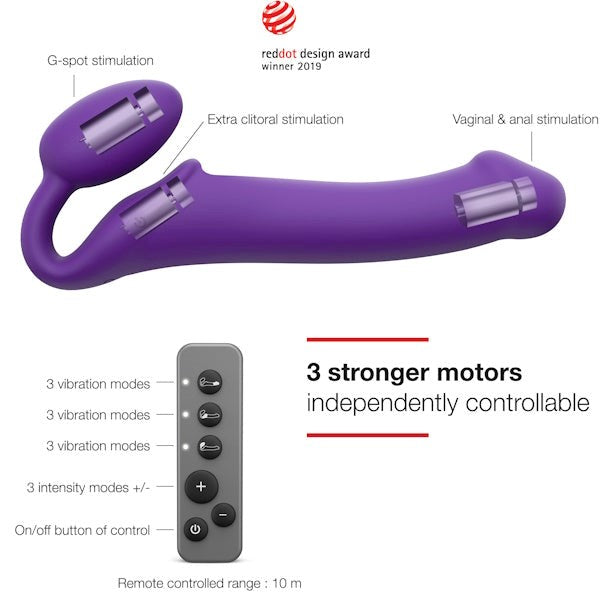 STRAP-ON-ME 3 Motors Vibrating Bendable Strap-On - Large - Strap On Sextoys
