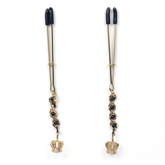 Tweezer Nipple Clamps With Crown Pendant - Nipple and Clit Clamps