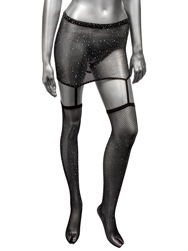 Radiance One Piece Plus Size Womans Garter Skirt With Thigh Highs - Fishnet and Thigh Highs