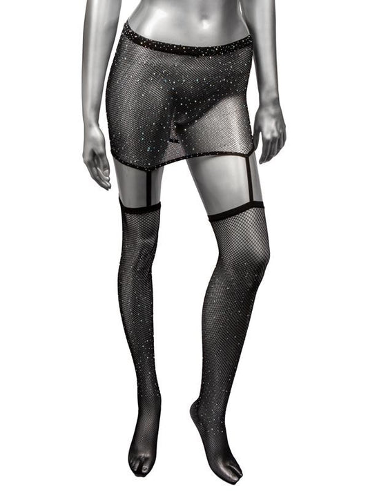 Radiance One Piece Plus Size Womans Garter Skirt With Thigh Highs - Fishnet and Thigh Highs