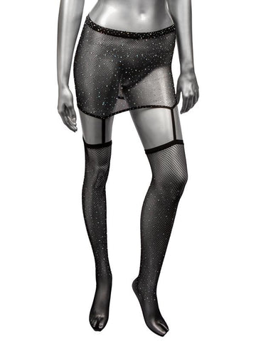 Radiance One Piece Plus Size Womans Garter Skirt With Thigh Highs - Fishnet and Thigh Highs