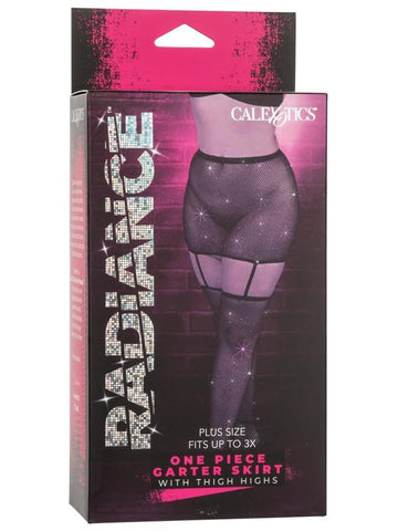Radiance One Piece Plus Size Womans Garter Skirt With Thigh Highs - Fishnet and Thigh Highs