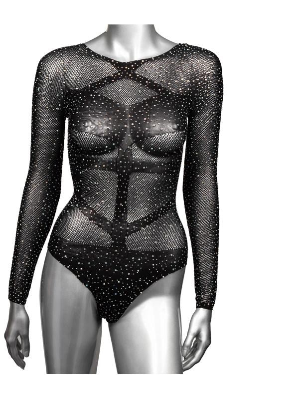 Radiance Plus Size Long Sleeve Mesh Bodysuit And Thong - Teddies and Bodysuits