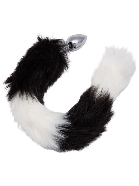 Running Wild Black and White Metallic Anal Probe with Long Tail - Butt Plugs