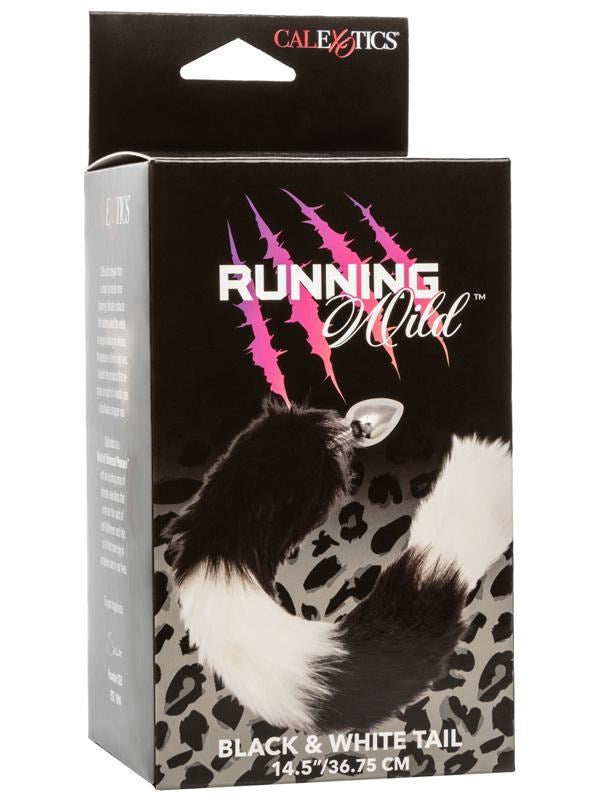 Running Wild Black and White Metallic Anal Probe with Long Tail - - Butt Plugs