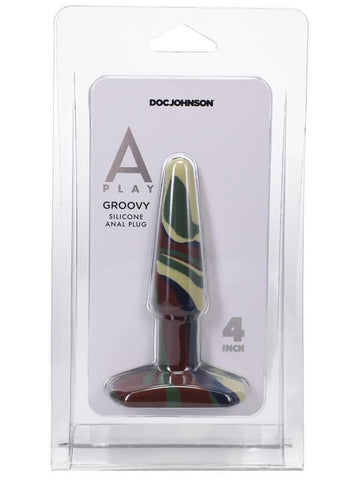 Doc Johnson A-Play Groovy Flexible Silicone Anal Plug Camouflage - Butt Plugs