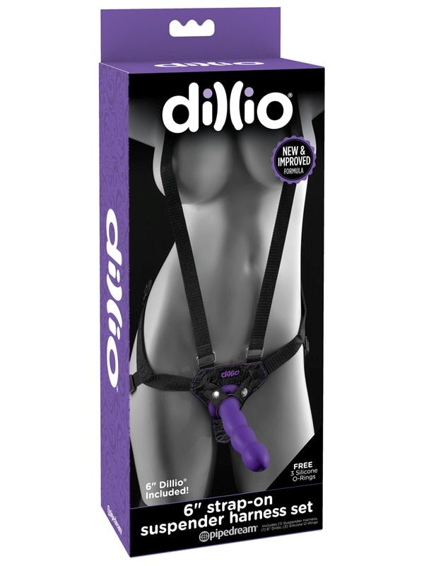 Dillio 6 inch Dildo With Strap-On Suspender Harness Set - - Strap On Sextoys