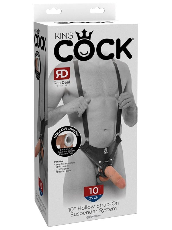 King Cock 10 Inch Hollow Strap-On Suspender System - - Strap On Sextoys