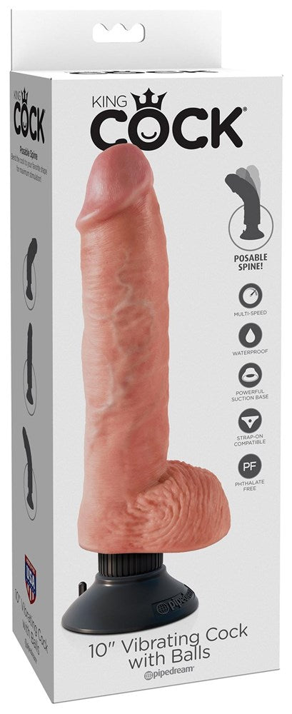 King Cock 10 Inch Suction Cup Vibrating Cock with Balls - Vibrating Dildos