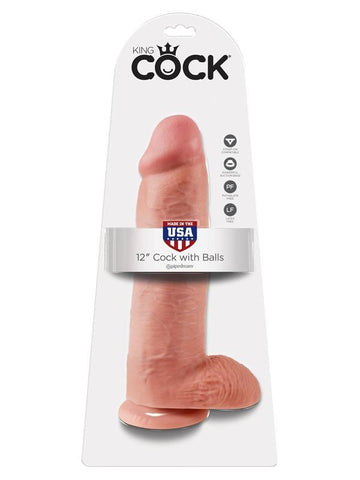 King Cock 12 Inch Realistic Dildo with Balls and Suction Cup - Realistic Dildos