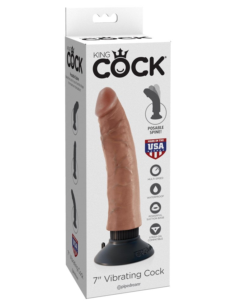 King Cock 7 Inch Realistic and Waterproof Vibrating Dildo - Vibrating Dildos