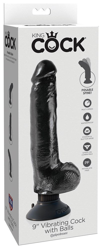 King Cock Vibrating Cock with Balls Black - Vibrating Dildos