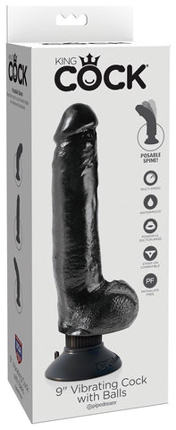 King Cock Vibrating Cock with Balls Black - Vibrating Dildos